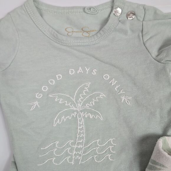 Jessica Simpson Baby Girl 3pc Green Pants Set Onesie Bodysuit Headband Playwear - Picture 2 of 9